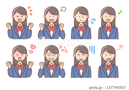 女子高校生の喜怒哀楽イラストセット｜感情・表情 137740567
