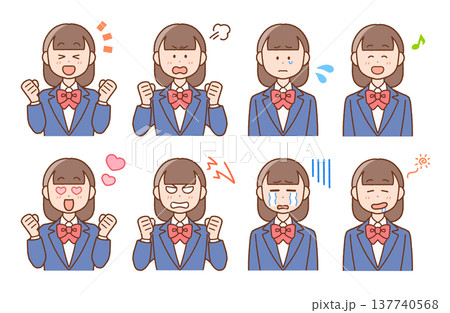 高校生(女子)の喜怒哀楽イラストセット｜感情・表情 137740568