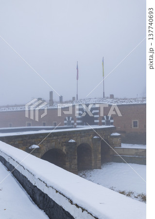 Mala Pevnost fortress in Terezin covered in snow 137740693