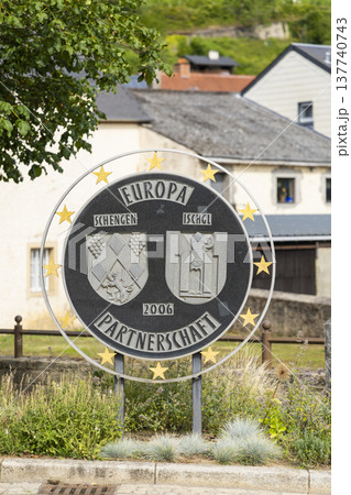 Europa partnership sign in Schengen, Luxembourg, border concept Europa partnership sign in Schengen, Luxembourg, border concept 137740743