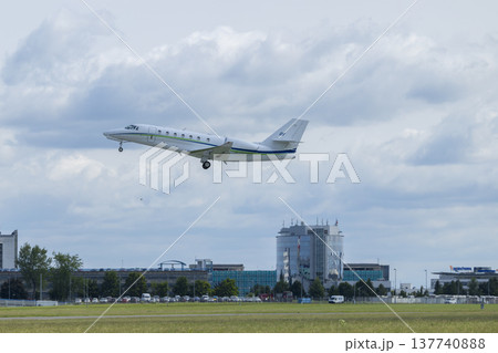 Private jet taking off from Prague Ruzyne airport 137740888