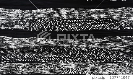 Abstract black and white dotted stripes pattern background. Black background with horizontal wavy bands of white dots creating an organic abstract pattern Abstract black and white dotted stripes pattern background. Black background with horizontal wavy bands of white dots creating an organic abstract pattern 137741047