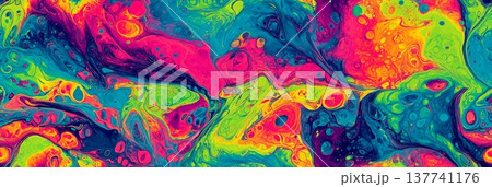 Neon suminagashi marbling abstract liquid art background. Vibrant suminagashi marbling creating a colorful liquid abstract background with neon hues Neon suminagashi marbling abstract liquid art background. Vibrant suminagashi marbling creating a colorful liquid abstract background with neon hues 137741176