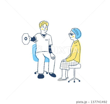 眼の検査をしている眼科検査士と女性患者 眼の検査をしている眼科検査士と女性患者 137741492