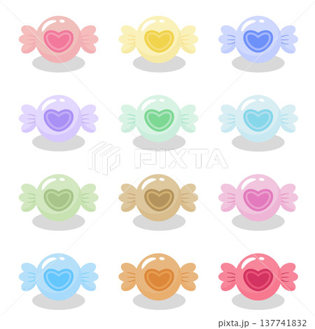 Colorful Cute Heart Candy Vector Set, Kawaii Pastel Bonbon Collection 137741832