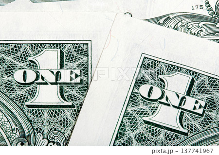 Stack details of one dollar bills close-up shot. Stack details of one dollar bills close-up shot. 137741967