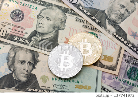 Dollar cash background, banknote and golden and silver cruptycur 137741972
