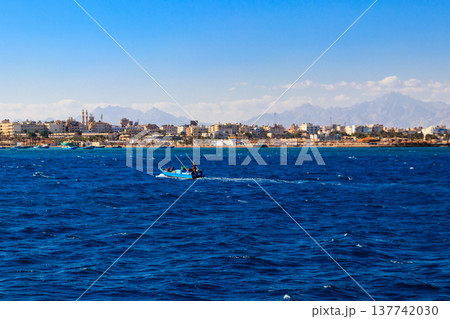 Old fishing boat sailing in the Red sea, Egypt Old fishing boat sailing in the Red sea, Egypt 137742030