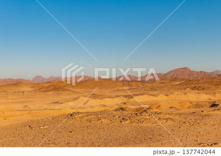 View of Arabian desert and mountain range Red Sea Hills in Egypt 137742044