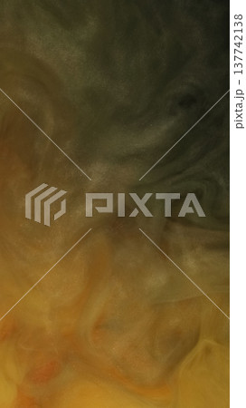 Vapor mist. Glitter texture. Blur green orange color paint shimmer smoke haze acrylic cloud underwater splash abstract art background. 137742138