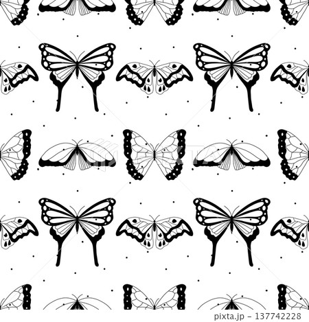Seamless pattern. Outline images of butterflies. Minimalistic Seamless pattern. Outline images of butterflies. Minimalistic 137742228