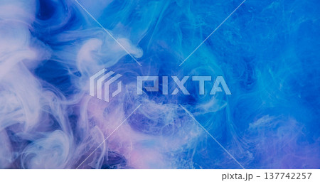 Steam paint flow. Cloud mix drop. Defocused blue pink color spreading acrylic water smoke fog liquid splash on abstract background. Steam paint flow. Cloud mix drop. Defocused blue pink color spreading acrylic water smoke fog liquid splash on abstract background. 137742257