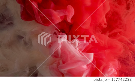 Color mix smoke. Water ink fog. Defocused red pink white vibrant cloud droplet splash bright texture spreading on abstract background. 137742258