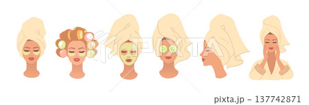 Vector illustration of woman skincare routine set Vector illustration of woman skincare routine set 137742871