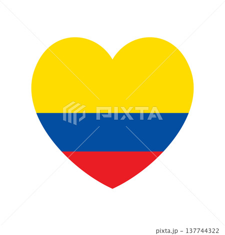 Flag of Ecuador heart shaped icon, button. Civil flag of Republic of Ecuador sticker, badge in heart shape. Ecuador flag banner, background. 137744322