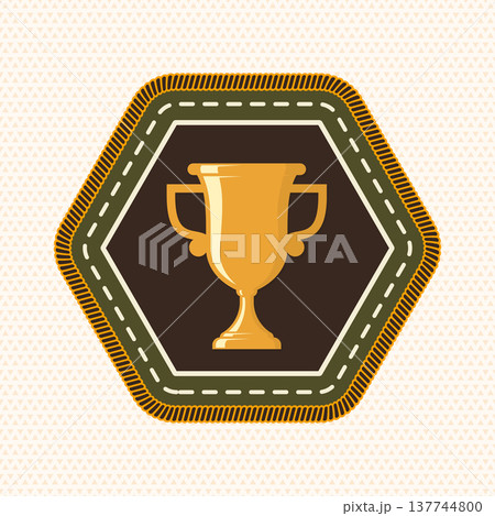 Scout badge with Trophy cup. Vector. Merit patch, sticker for camping outdoor and academic activities Scout badge with Trophy cup. Vector. Merit patch, sticker for camping outdoor and academic activities 137744800