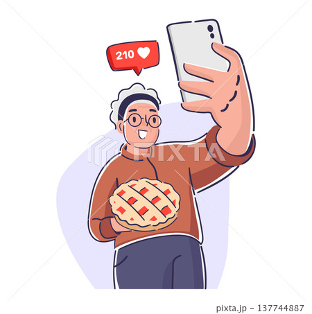 Grandmother Taking Selfie With Pie Grandmother Taking Selfie With Pie 137744887