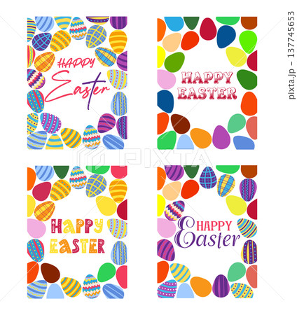 A set of Easter cards with an egg, bunny and flowers. The inscriptions read He is risen, Happy Easter A set of Easter cards with an egg, bunny and flowers. The inscriptions read He is risen, Happy Easter 137745653