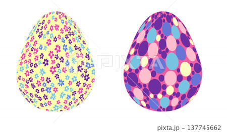 Easter egg with flowers and leaves. Seamless patterned eggs with polka dots, flowers Easter egg with flowers and leaves. Seamless patterned eggs with polka dots, flowers 137745662
