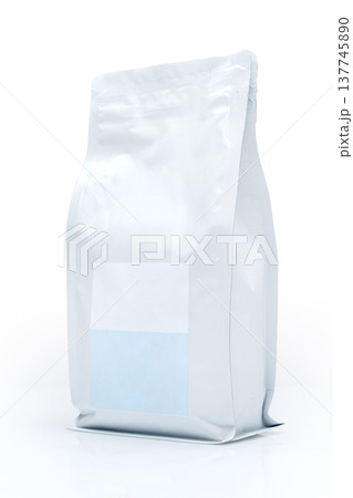 vertical view of sealed packages for bulk products with empty labels on them, for 500 grams, on a white background, isolated vertical view of sealed packages for bulk products with empty labels on them, for 500 grams, on a white background, isolated 137745890