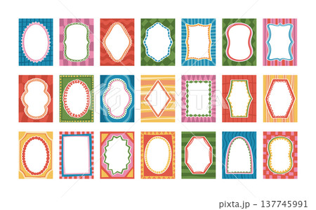 Colorful whimsical frames and creative decorative borders with empty space inside isolated set 137745991