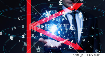 ビジネスパーソンと金融イメージ　K字型経済 137746059