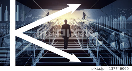 階段を登るビジネスパーソンと金融イメージ　K字型経済 137746060