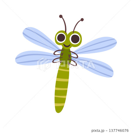 Happy little dragonfly mascot flying Happy little dragonfly mascot flying 137746076