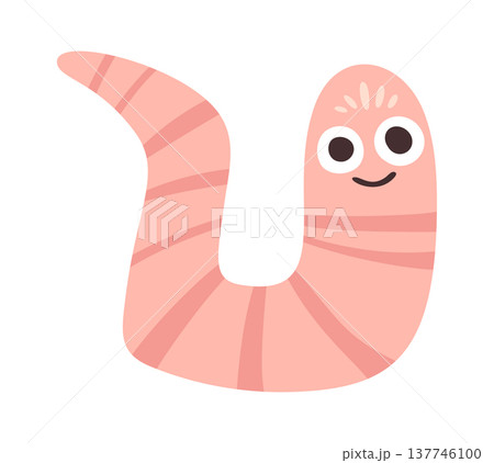 Cute pink earthworm character smiling 137746100