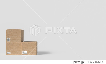 Stacked Cardboard Shipping Boxes Isolated on Clean Light Background 3d render. Stacked Cardboard Shipping Boxes Isolated on Clean Light Background 3d render. 137746614