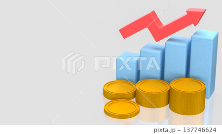 Rising Financial Growth Concept With Coins And Upward Arrow Chart 3d render. 137746624