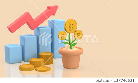 Financial Growth Concept With Coin Plant And Rising Chart 3d render. Financial Growth Concept With Coin Plant And Rising Chart 3d render. 137746631