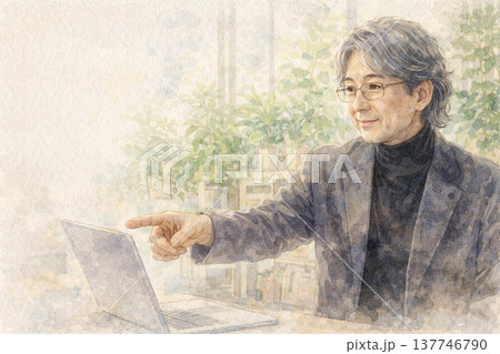 緑のあるオフィスで若手を導くシニアクリエイティブ顧問（メンタリング／横長） 137746790