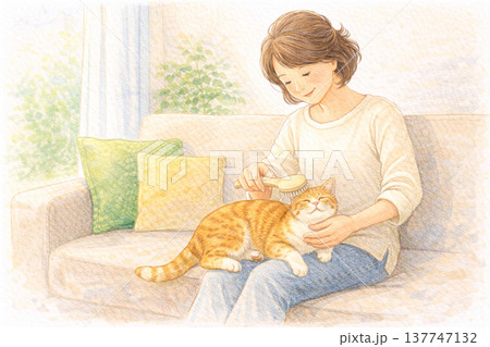 猫のブラッシング 137747132