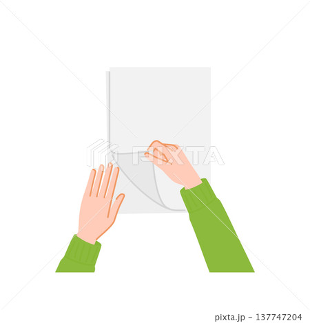 書類のページをめくる手元のイラスト（上から見た視点） 137747204