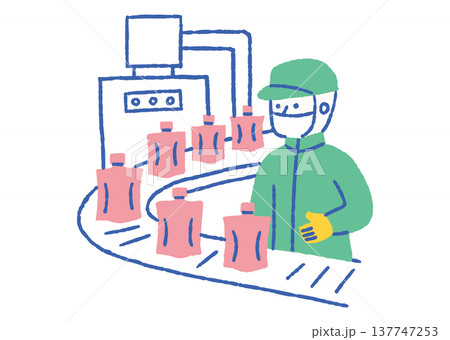 パウチ製造ラインで品質確認を行う作業員_色 137747253