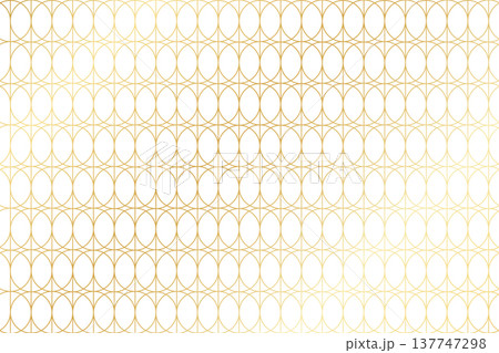 Art deco or Nouveau pattern with repeated golden round shapes on white background. Luxury geometric print. Elegant minimalistic wallpaper. Shiny gold abstract ornament. Vector illustration 137747298