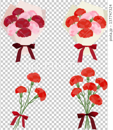 母の日の赤いカーネーションの花束イラストセット 137747324