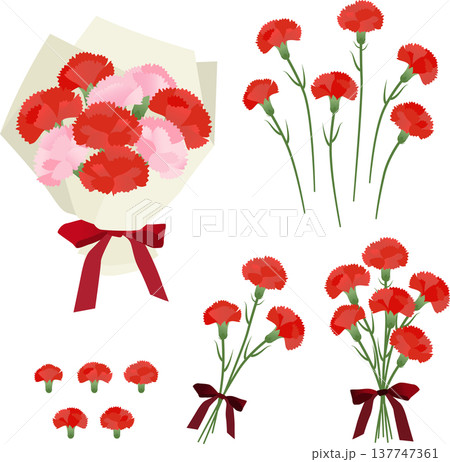 母の日の赤いカーネーションの花束ベクターイラストセット 137747361