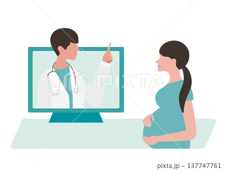 指差し医師と妊婦のオンライン診療のベクターイラスト素材 指差し医師と妊婦のオンライン診療のベクターイラスト素材 137747761