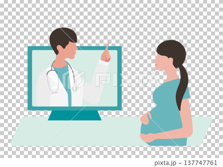 指差し医師と妊婦のオンライン診療のベクターイラスト素材 指差し医師と妊婦のオンライン診療のベクターイラスト素材 137747761