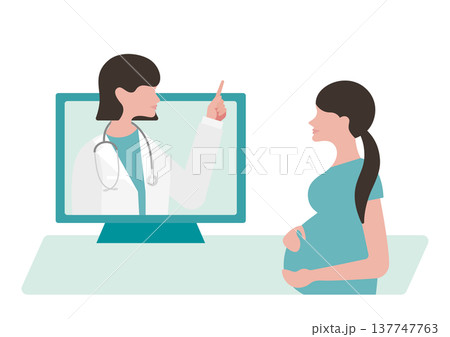 指差し女医と妊婦のオンライン診療のベクターイラスト素材 指差し女医と妊婦のオンライン診療のベクターイラスト素材 137747763