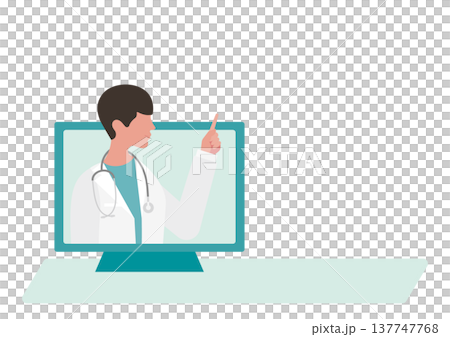 Vector illustration of a doctor pointing during an online consultation. 137747768