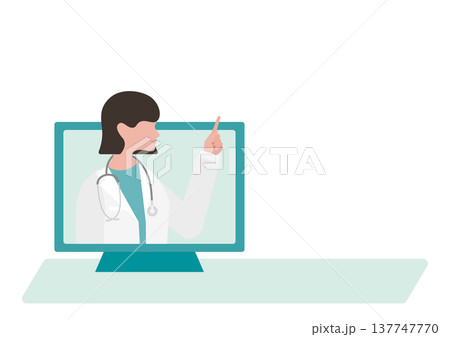 指差し女医のオンライン診療のベクターイラスト素材 137747770