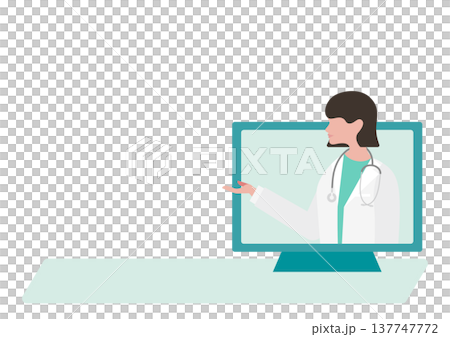 Vector illustration of a female doctor providing online consultations. Vector illustration of a female doctor providing online consultations. 137747772