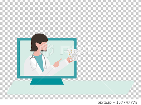 Vector illustration of a female doctor's online consultation and medication. 137747778