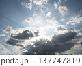 Beautiful image of blue sky with clouds and bright sun. 137747819