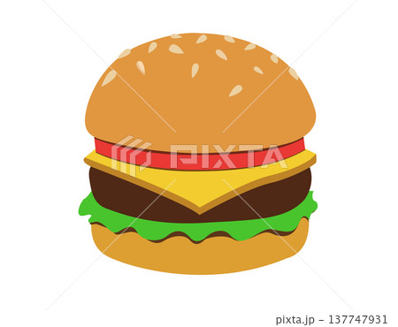 A delicious cartoon hamburger flat icon with sesame seeds 137747931