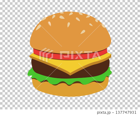 A delicious cartoon hamburger flat icon with sesame seeds 137747931