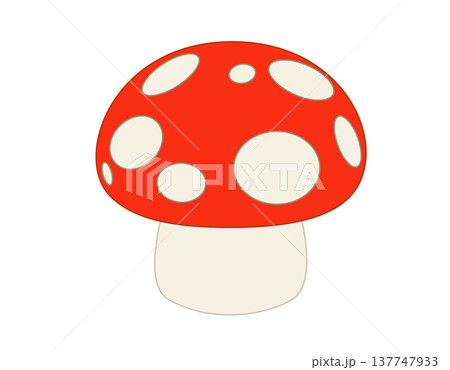 Stylized red mushroom flat icon with white spots, a classic fairy tale illustration Stylized red mushroom flat icon with white spots, a classic fairy tale illustration 137747933